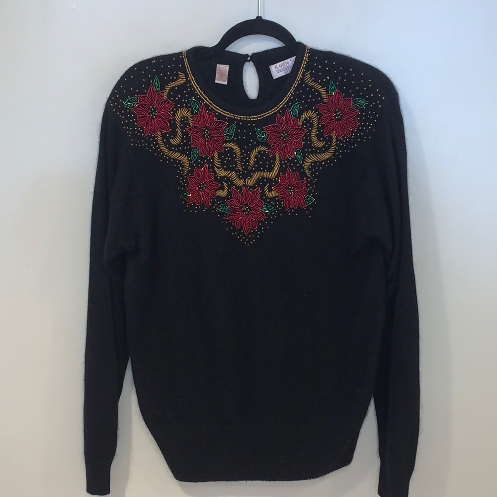 Karen Scott Women’s Sweater Evening Vintage Silk Holiday beaded